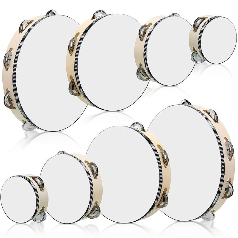 Adult Hand Held Wood Tambourine 4 Sizes Single Row Metal Jingles