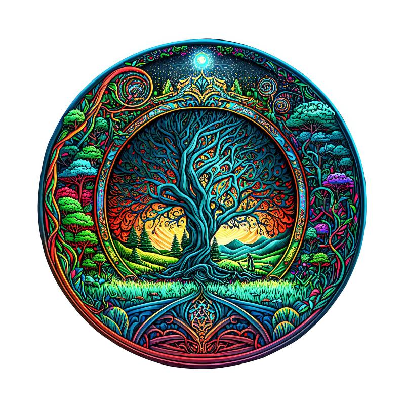 Starry Night God Tree Wooden Puzzle Adult Decompression Circular Magic Puzzle