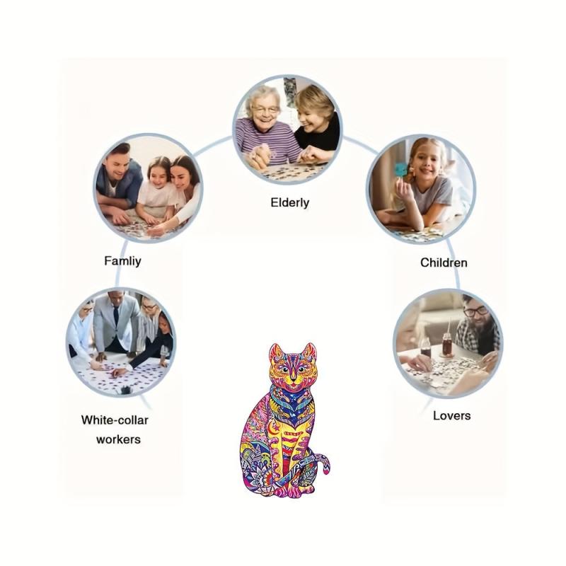 Flower Cat Wooden Puzzle Special Shapes Adult Creative Birthday Party Game