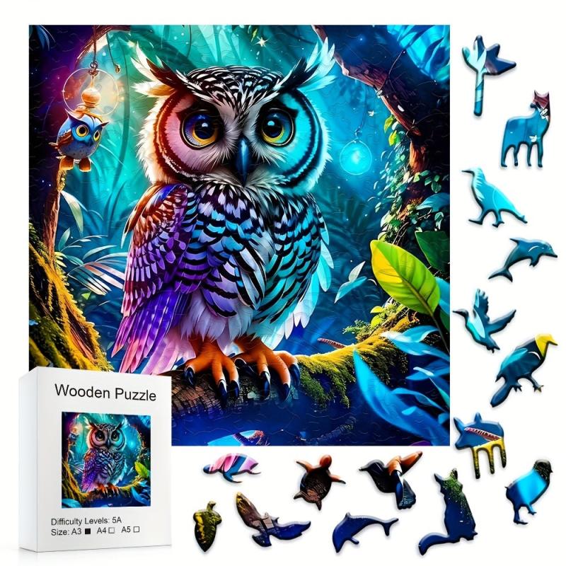 Colorful Owl Puzzle Irregular Wooden Brain Teaser Toy