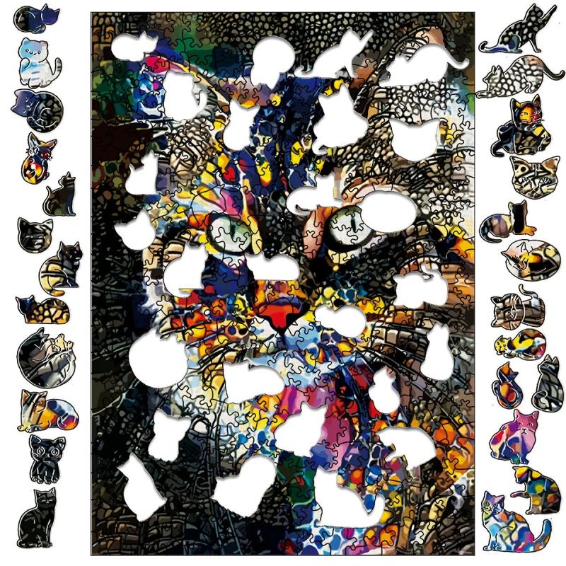Colorful Cat Wooden Puzzle - Fun Family Game
