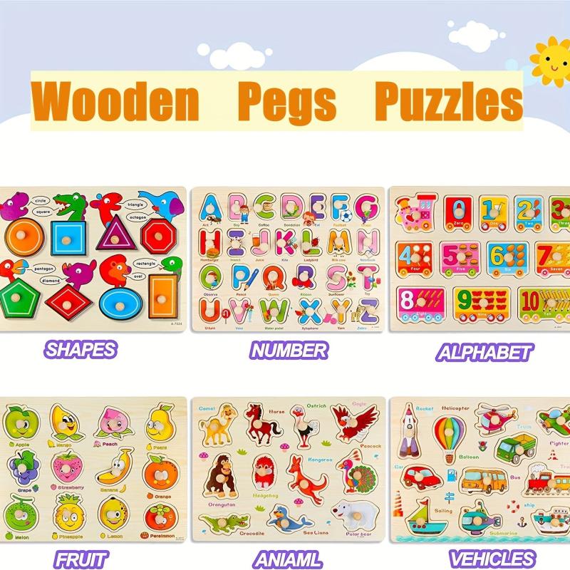 Wooden Spikes Puzzles For Toddlers Educational Toy Set