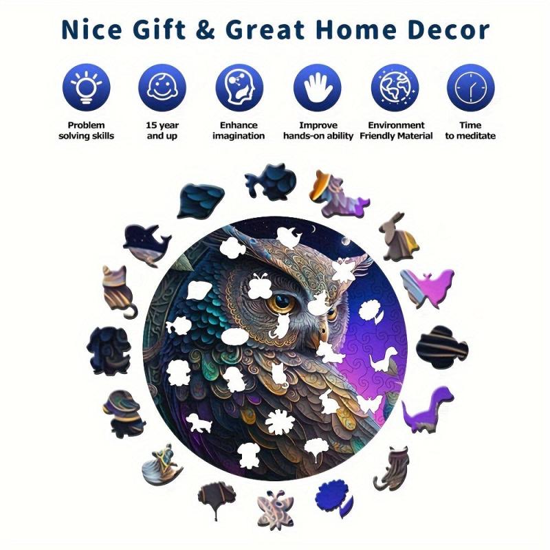 Owl Theme Round Wooden Puzzle Irregular Shaped Jigsaw Wooden Toy