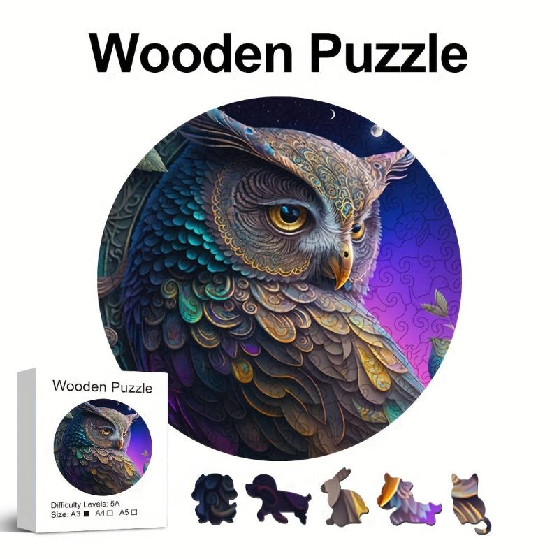 Owl Theme Round Wooden Puzzle Irregular Shaped Jigsaw Wooden Toy