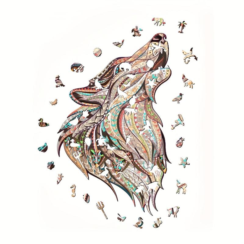 Wooden Wolf Puzzle Kids Intelligence Toy