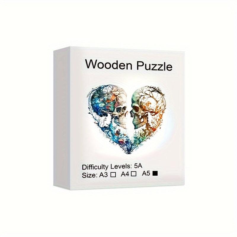 Heart Shaped Skull Wooden Puzzle - Unique Design High Quality