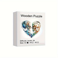Heart Shaped Skull Wooden Puzzle - Unique Design High Quality