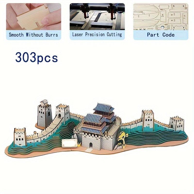 3D Wooden Puzzle Chinese Famous Building Great Wall DIY Toy