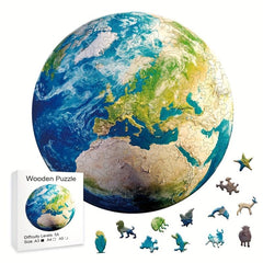 Earth Puzzle Irregular Animal Shaped Wooden Brain Teaser Toy