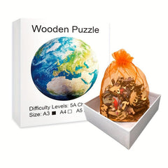 Earth Puzzle Irregular Animal Shaped Wooden Brain Teaser Toy