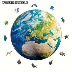 Earth Puzzle Irregular Animal Shaped Wooden Brain Teaser Toy