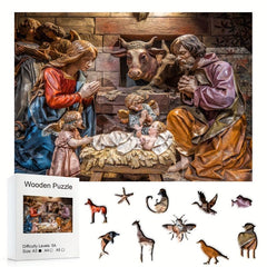 Savior's Birth Wood Puzzle, Difficult Irregular Animal Shaped Toy