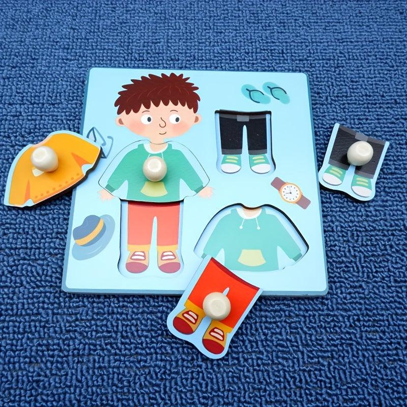 Kids Scratching Board 3D Puzzle Toy Wooden Clothing Cognitive Toy