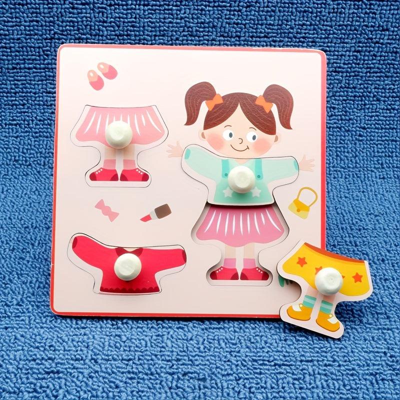 Kids Scratching Board 3D Puzzle Toy Wooden Clothing Cognitive Toy