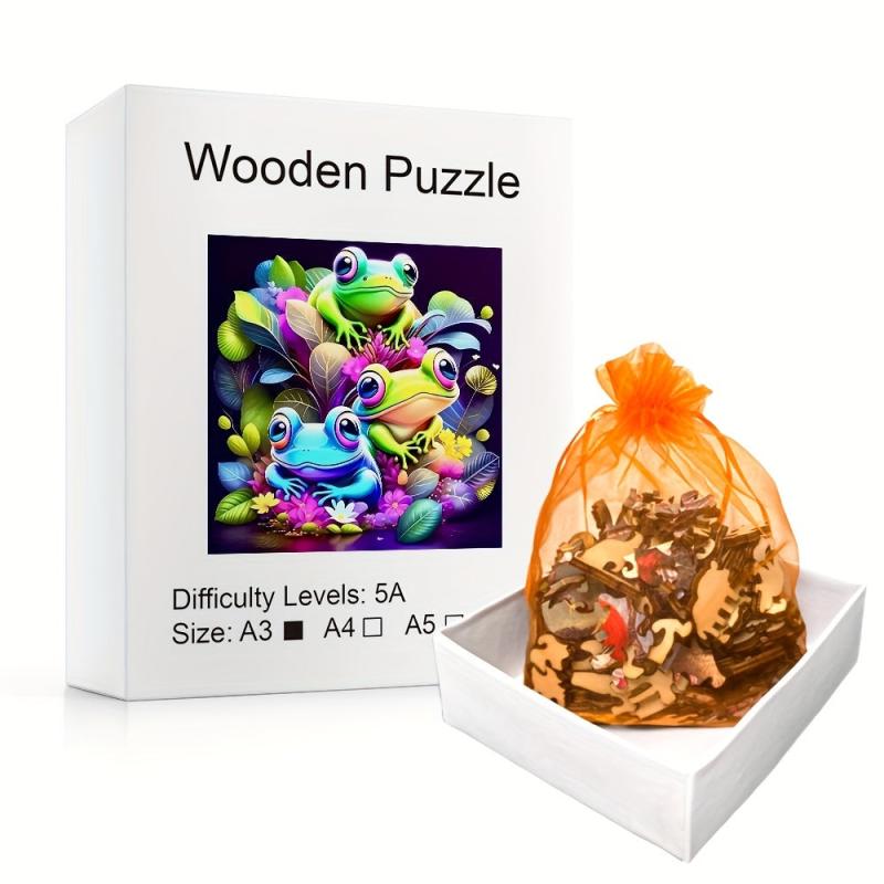 Colorful Frog Family Wooden Puzzle Magic Toy for Adults and Kids