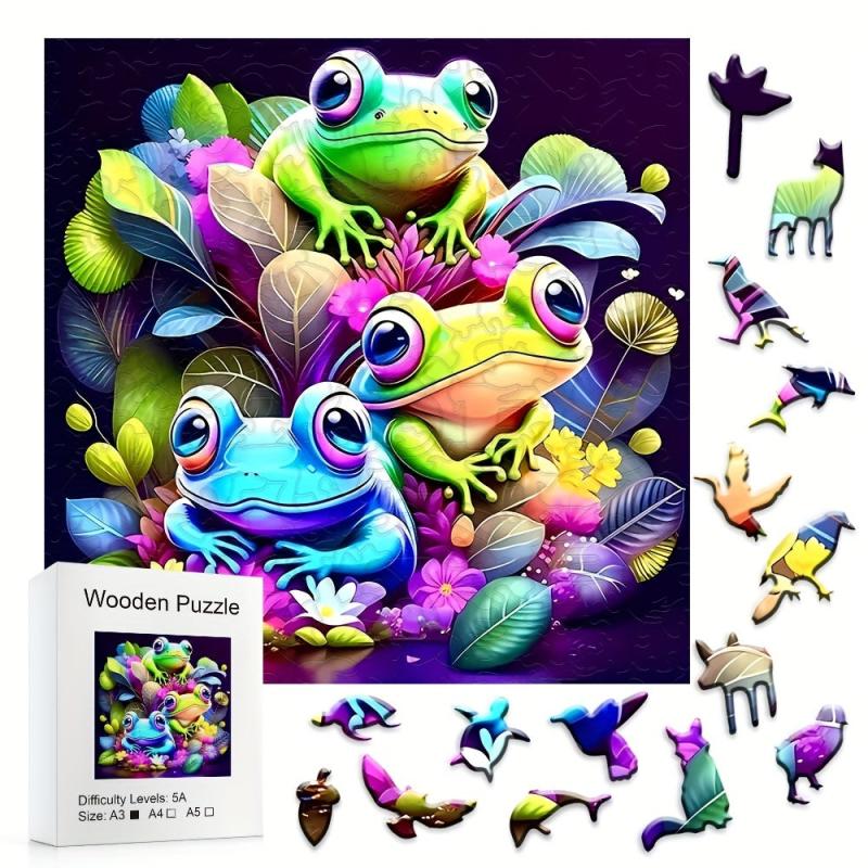 Colorful Frog Family Wooden Puzzle Magic Toy for Adults and Kids