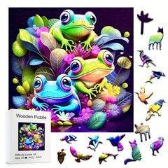 Colorful Frog Family Wooden Puzzle Magic Toy for Adults and Kids