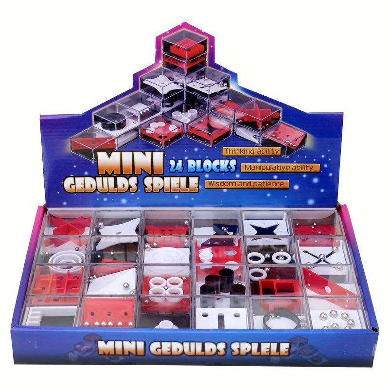 Kids Handheld Balance Ball Travel Toy 24pcs Maze Small Boxes