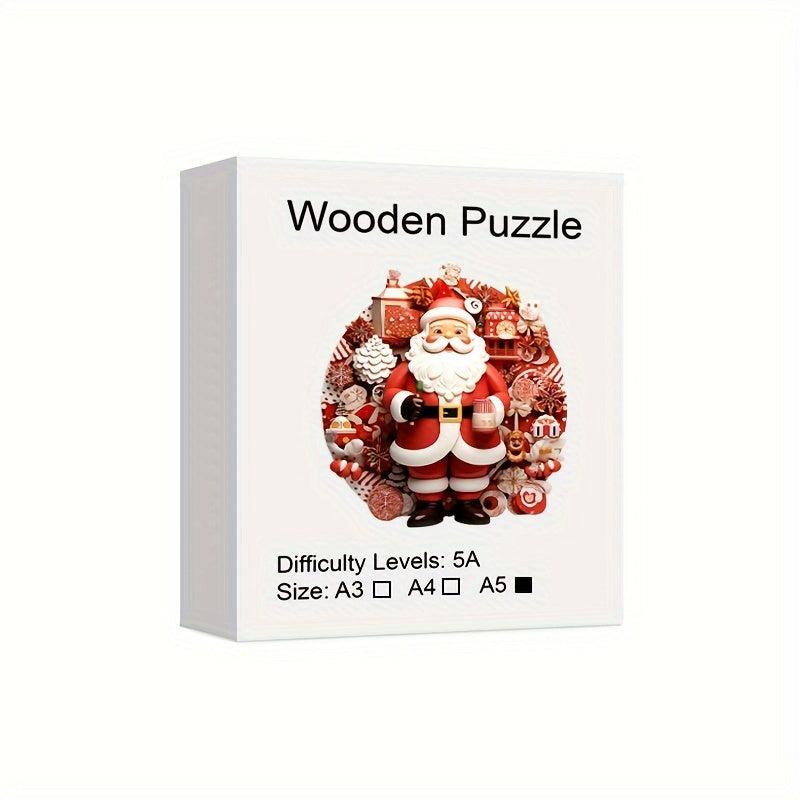 Santa Wooden Puzzle Art Christmas Theme Shaped Pieces Jigsaw Puzzles Toys
