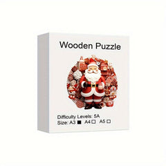 Santa Wooden Puzzle Art Christmas Theme Shaped Pieces Jigsaw Puzzles Toys