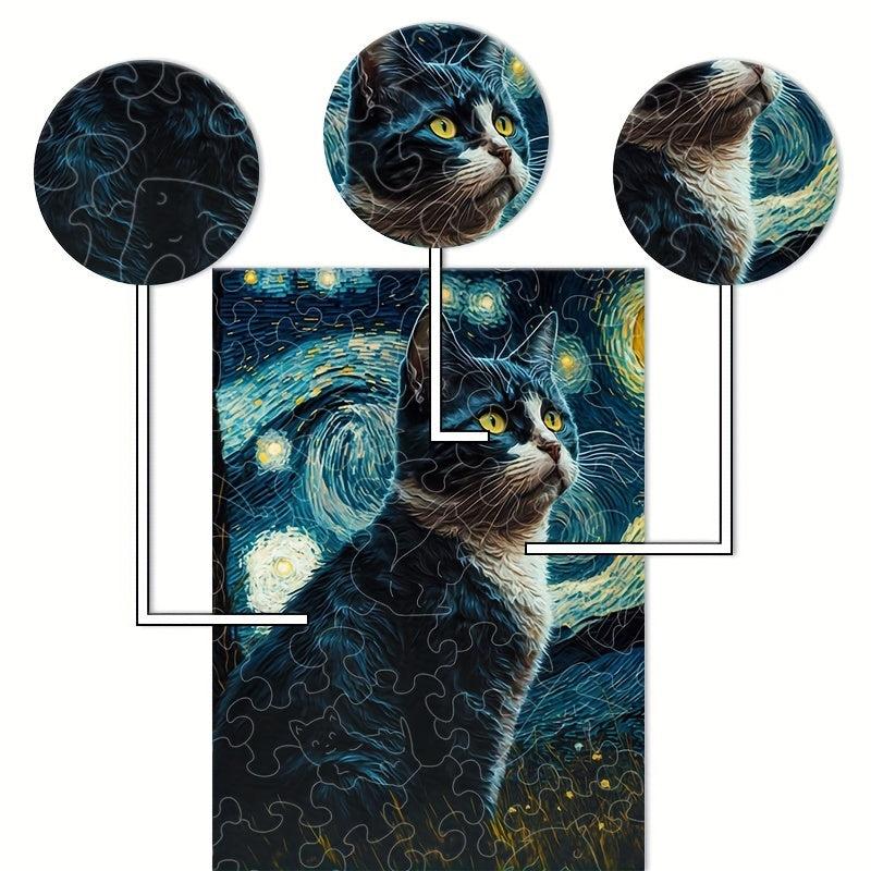 Cat Wooden Puzzle Star Animal Educational Toy