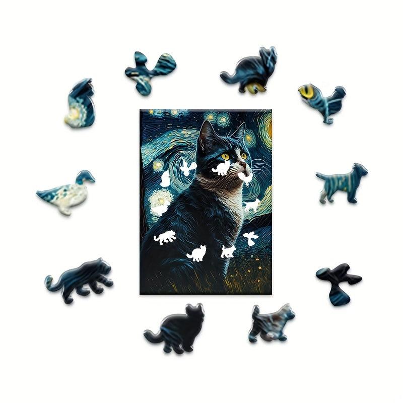 Cat Wooden Puzzle Star Animal Educational Toy