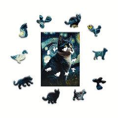 Cat Wooden Puzzle Star Animal Educational Toy