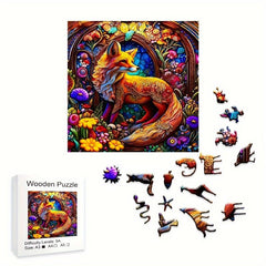 Colorful Fox Wooden Puzzle Irregular Animal Shaped Toy