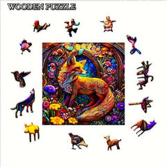 Colorful Fox Wooden Puzzle Irregular Animal Shaped Toy