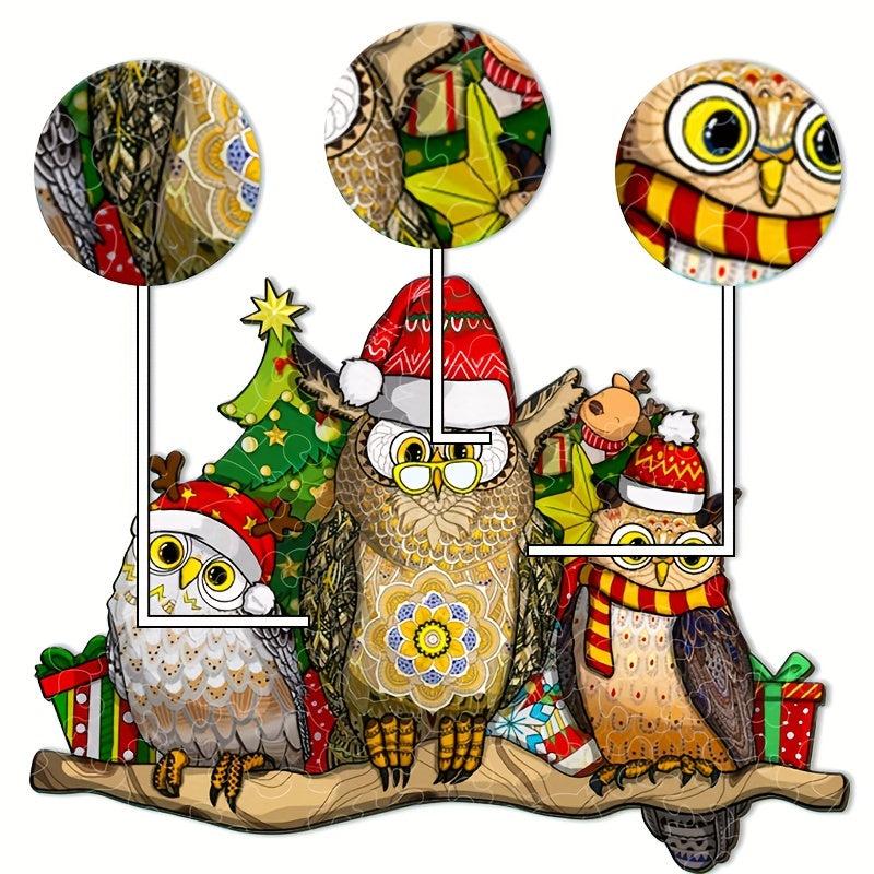 Christmas Owl Wooden Puzzle Irregular Animal Fragments