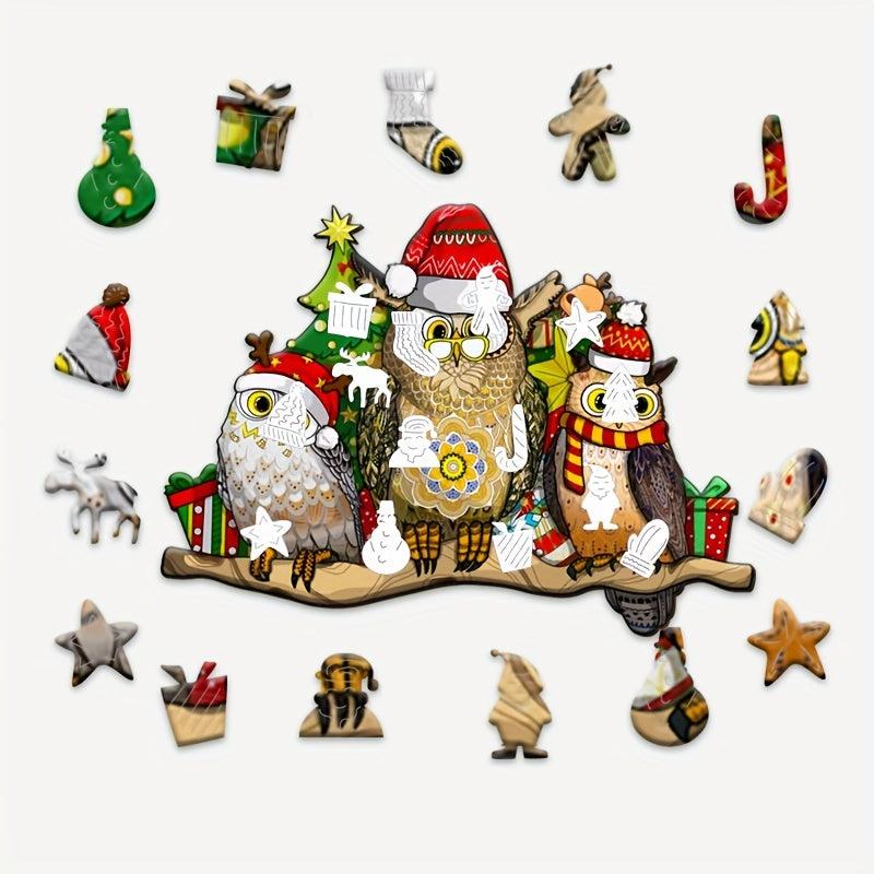 Christmas Owl Wooden Puzzle Irregular Animal Fragments