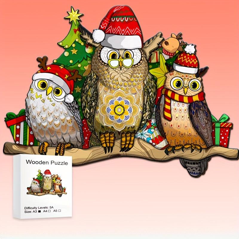 Christmas Owl Wooden Puzzle Irregular Animal Fragments