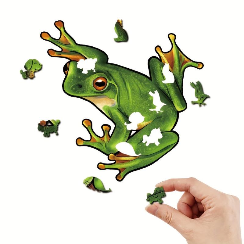 Wooden Animal Puzzle Game Frog Pattern Wall Hanging Educational Toy