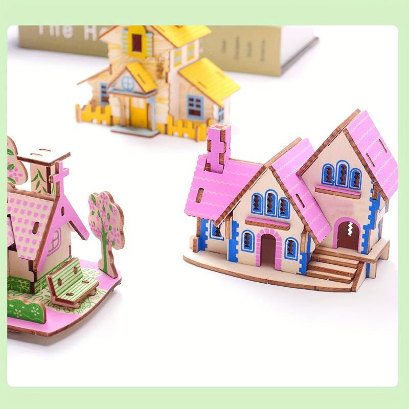 3D Jigsaw Puzzle Wooden Panels DIY Model House Educational Building Blocks