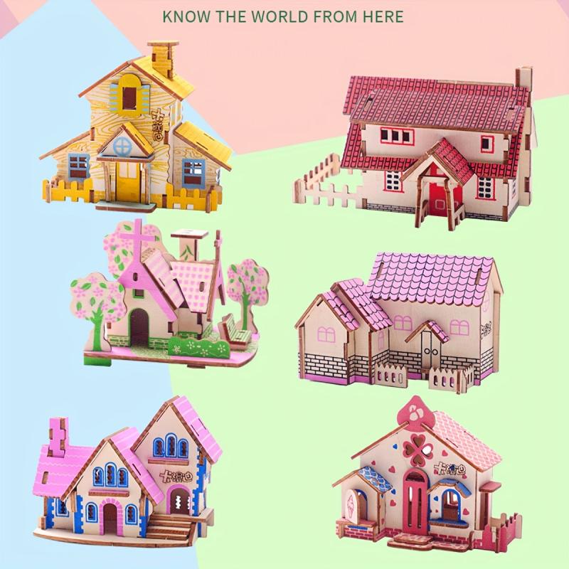 3D Jigsaw Puzzle Wooden Panels DIY Model House Educational Building Blocks