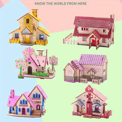 3D Jigsaw Puzzle Wooden Panels DIY Model House Educational Building Blocks