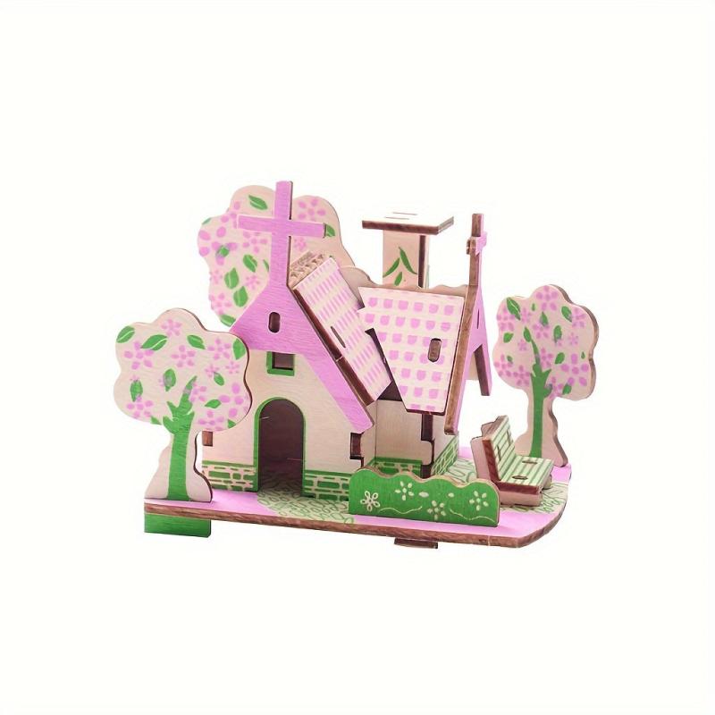 3D Jigsaw Puzzle Wooden Panels DIY Model House Educational Building Blocks