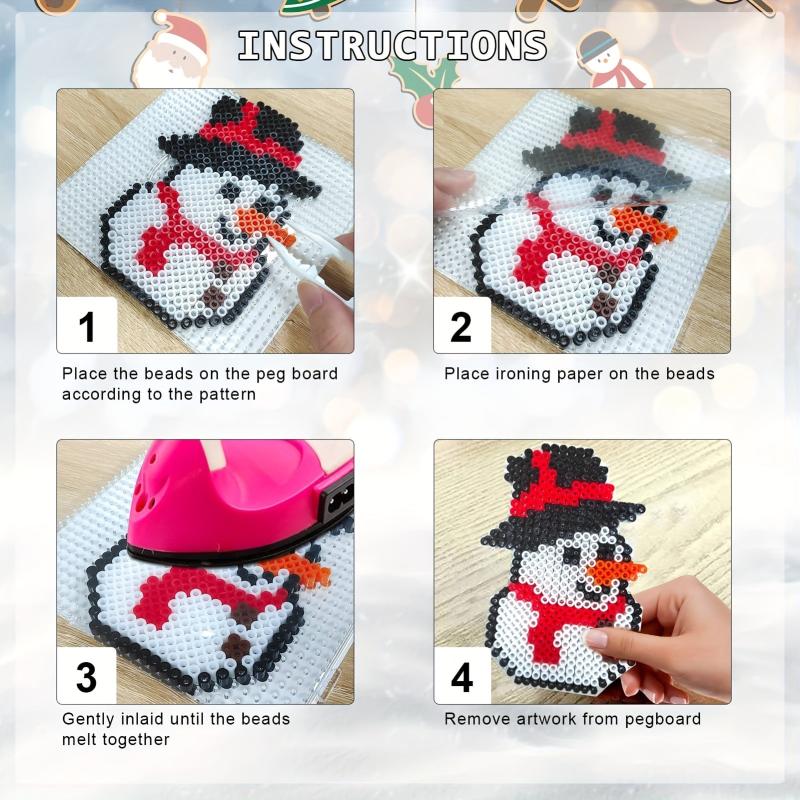 Christmas Fuse Beads Kit 2 Pcs 1200 Iron On Beads 2 Tweezers Pin Board Stencils