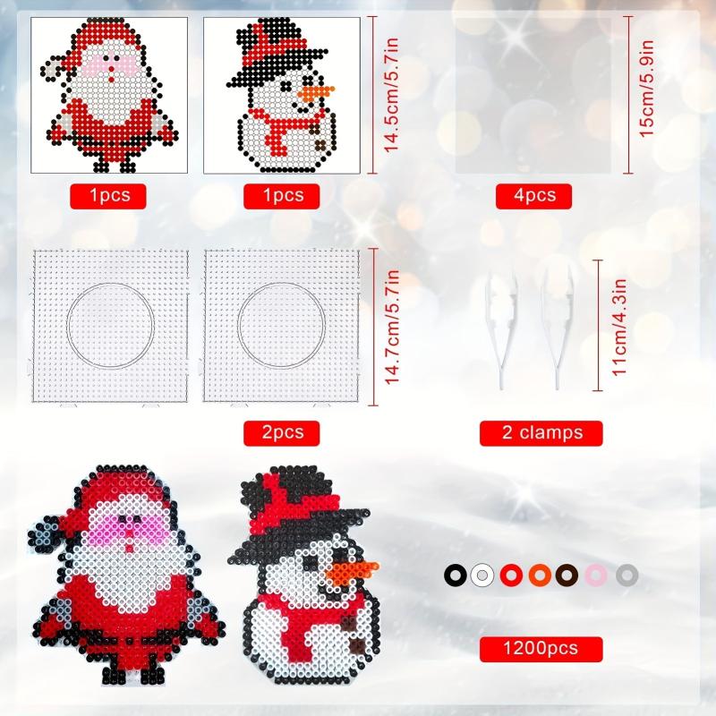Christmas Fuse Beads Kit 2 Pcs 1200 Iron On Beads 2 Tweezers Pin Board Stencils