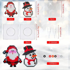 Christmas Fuse Beads Kit 2 Pcs 1200 Iron On Beads 2 Tweezers Pin Board Stencils