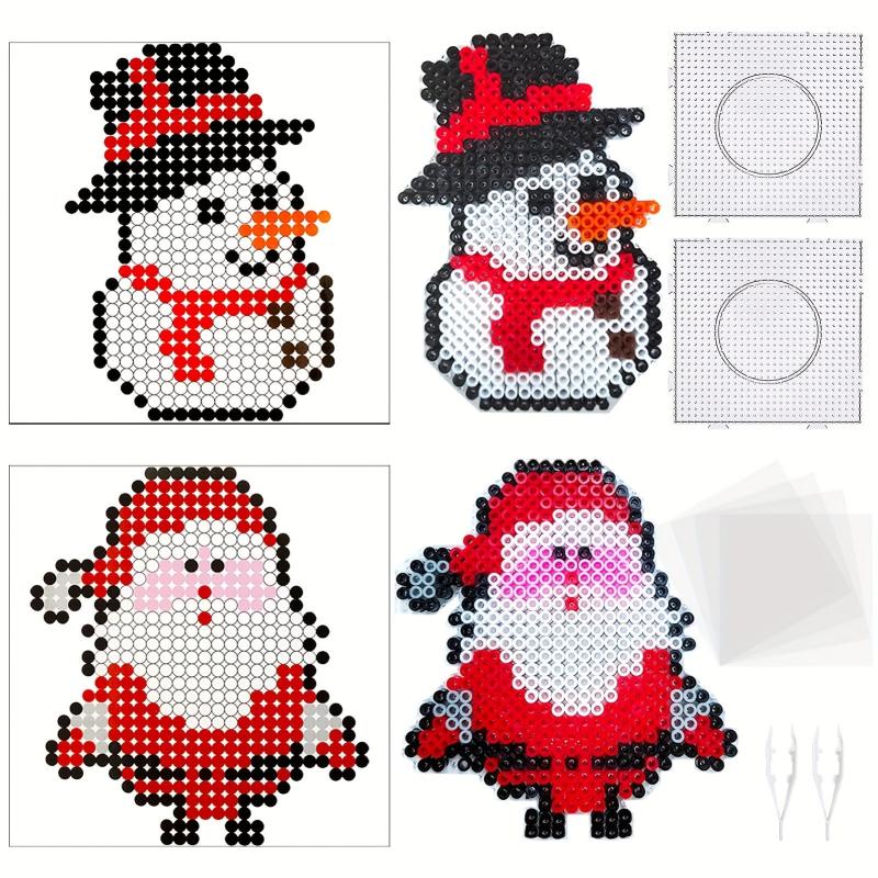 Christmas Fuse Beads Kit 2 Pcs 1200 Iron On Beads 2 Tweezers Pin Board Stencils