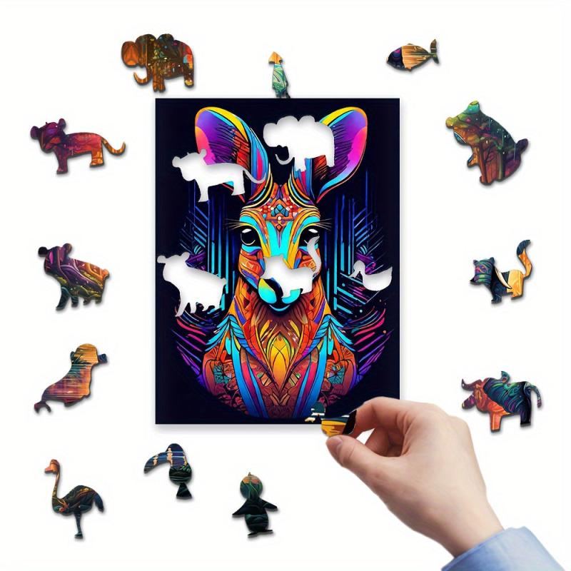 Kangaroo Wooden Jigsaw Puzzle Irregular Shape Particles Improve Focus
