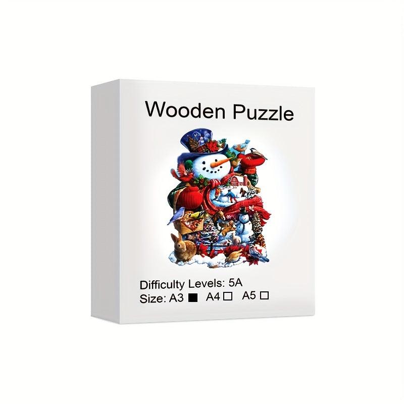 Christmas Snowman Animal Wooden Puzzle - Irregular Animal Fragments