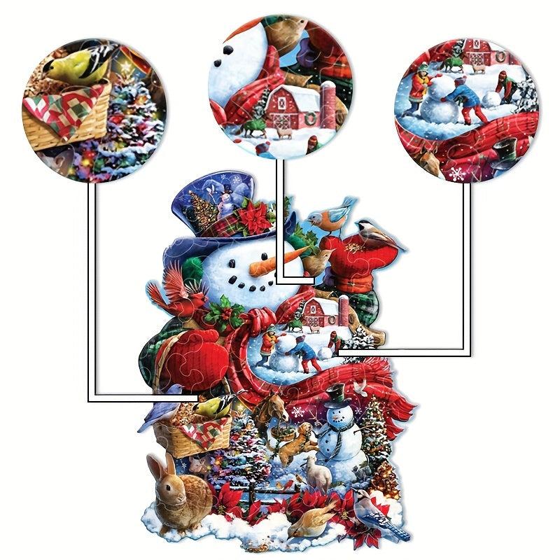Christmas Snowman Animal Wooden Puzzle - Irregular Animal Fragments