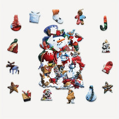 Christmas Snowman Animal Wooden Puzzle - Irregular Animal Fragments