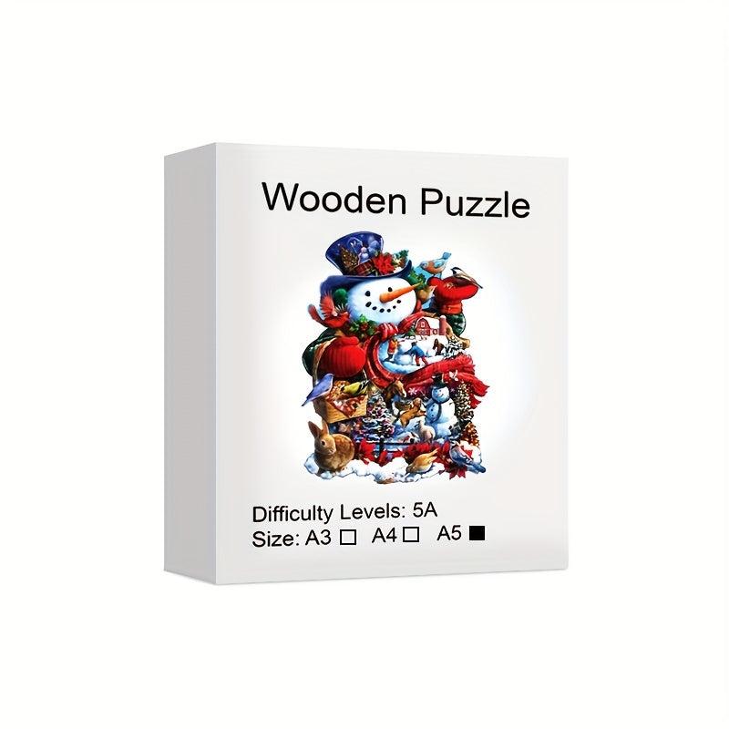 Christmas Snowman Animal Wooden Puzzle - Irregular Animal Fragments