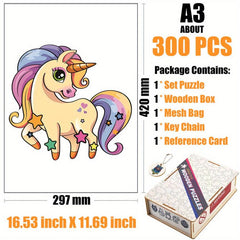 Star Unicorn Irregular Wooden Puzzle With Wooden Box