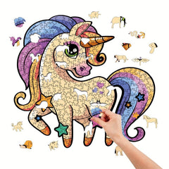 Star Unicorn Irregular Wooden Puzzle With Wooden Box