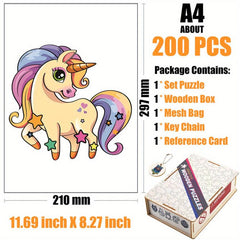 Star Unicorn Irregular Wooden Puzzle With Wooden Box