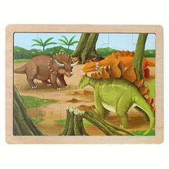 24 Pc Wooden Dinosaur Puzzles Educational Brain Teaser Montessori Toys
